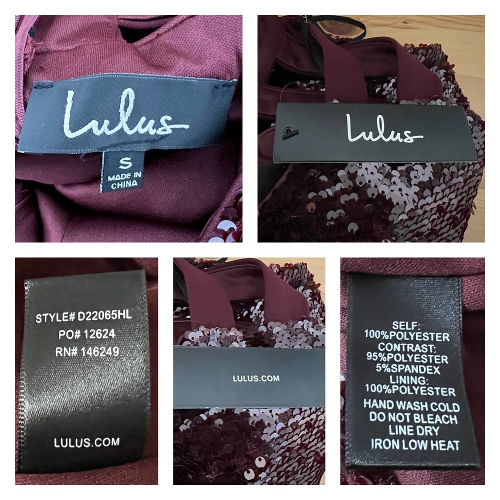 Lulu's Red Sequin Dress Size S Bodycon Cut Out Strappy Cage Back Burgundy Party - Picture 3 of 8